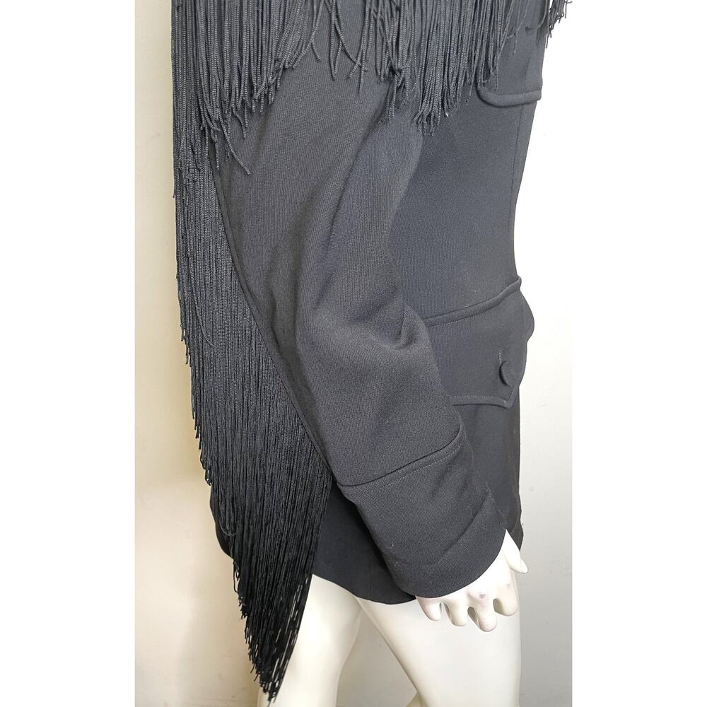 VTG Moschino Black Western Jacket Womens US 14 Wool Fringe Trim Button Front - Picture 11 of 16